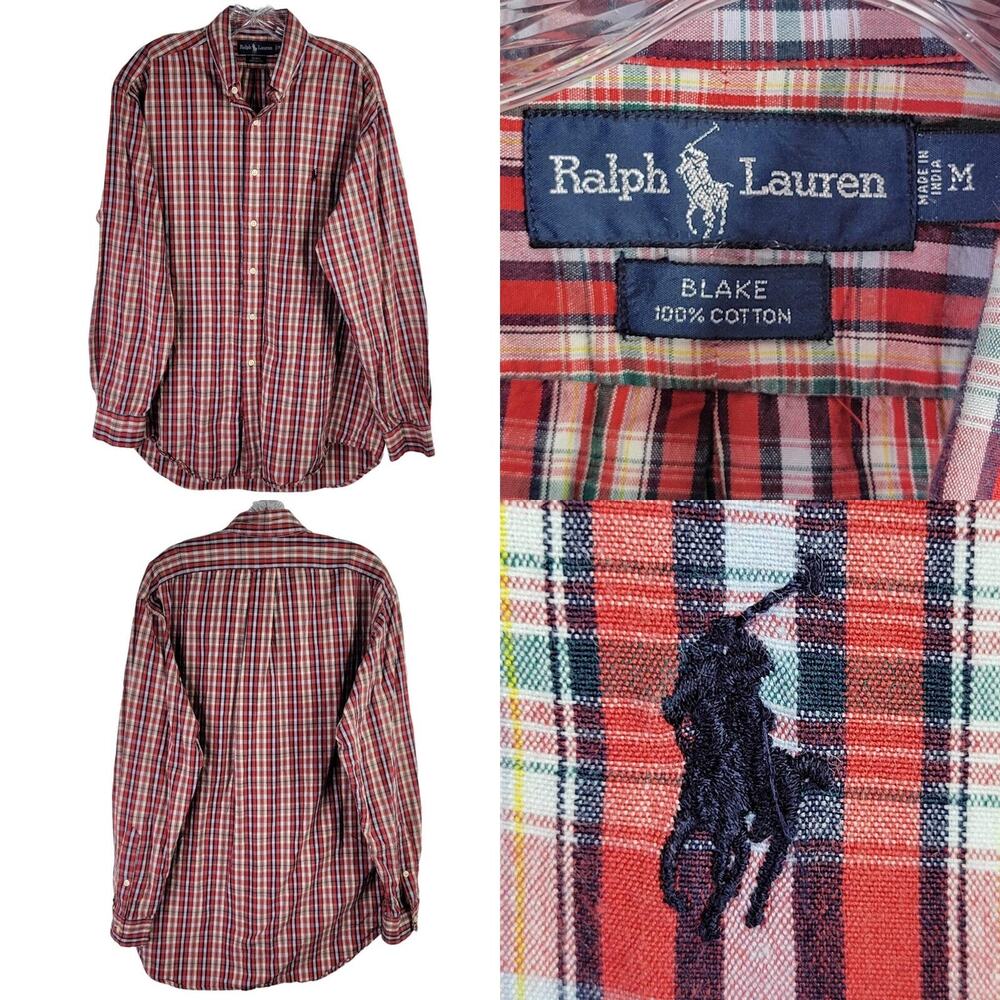 Polo Ralph Lauren Blake Shirt Men's Medium Red Christmas Plaid LS Button Up - Picture 1 of 11